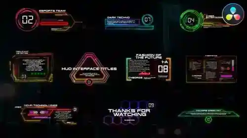 科幻高科技高科技和科技内容的动态未来派HUD界面标题,标题英尺。HUD和未来派达芬奇模板
