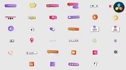 DaVinci解决的UI元素,元素英尺。与DaVinci解决达芬奇模板兼容的UI元素和动画图标。