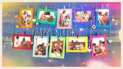 彩色生日快乐照片片头,片头英尺生日和照片幻灯片与达芬奇解决达芬奇模板兼容