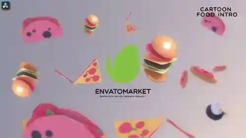 带有俏皮卡通元素的动画食品徽标展示,片头英尺。食品和比萨饼达芬奇模板