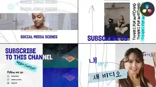 现代动画社交媒体结束屏幕和订阅按钮,片头英尺社交媒体和订阅动画达芬奇模板