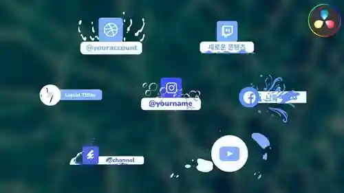 达芬奇解决的社交媒体液体标题,标题英尺。液体动画和头衔人名条与达芬奇解决达芬奇模板兼容