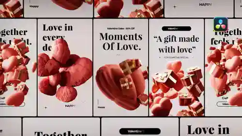情人节3D海报-适用于DaVinci Resolve,片头ft. love & Valentine与DaVinci Resolve达芬奇模板兼容