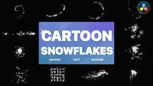 卡通雪花飘落动画达芬奇模板,冬季节日场景叠加特效元素