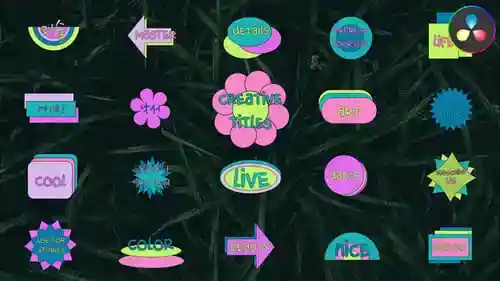多彩几何卡通风格标题达芬奇模板,适用于社交媒体和动态视频开场