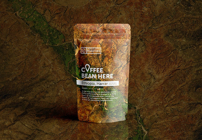 卫星地图风格创意咖啡豆包装设计