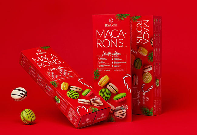 中国红风格的BonGenie马卡龙糕点礼品装包装设计(9P)