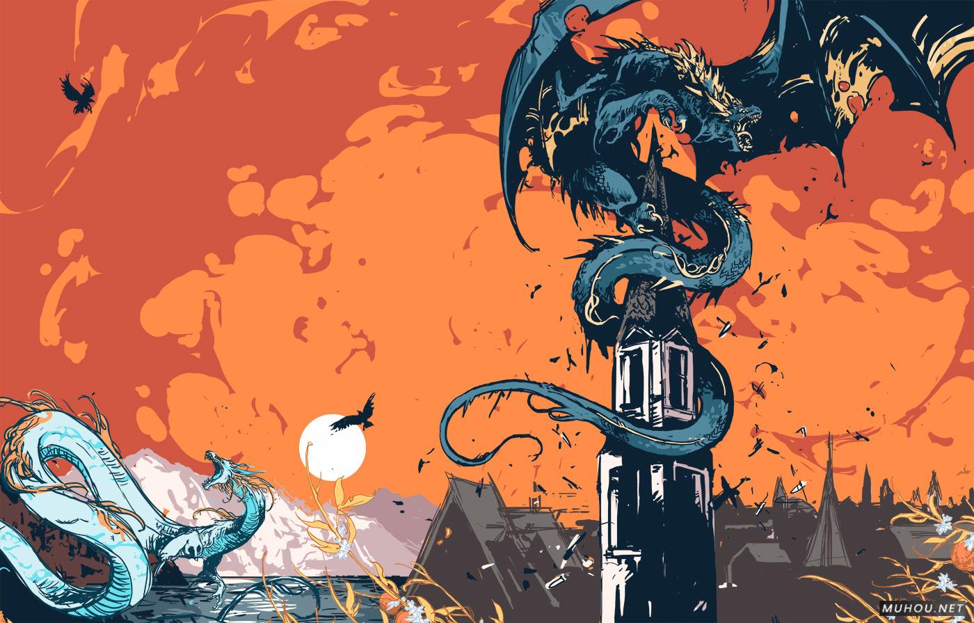 橘子树修道院手绘插画书籍封面