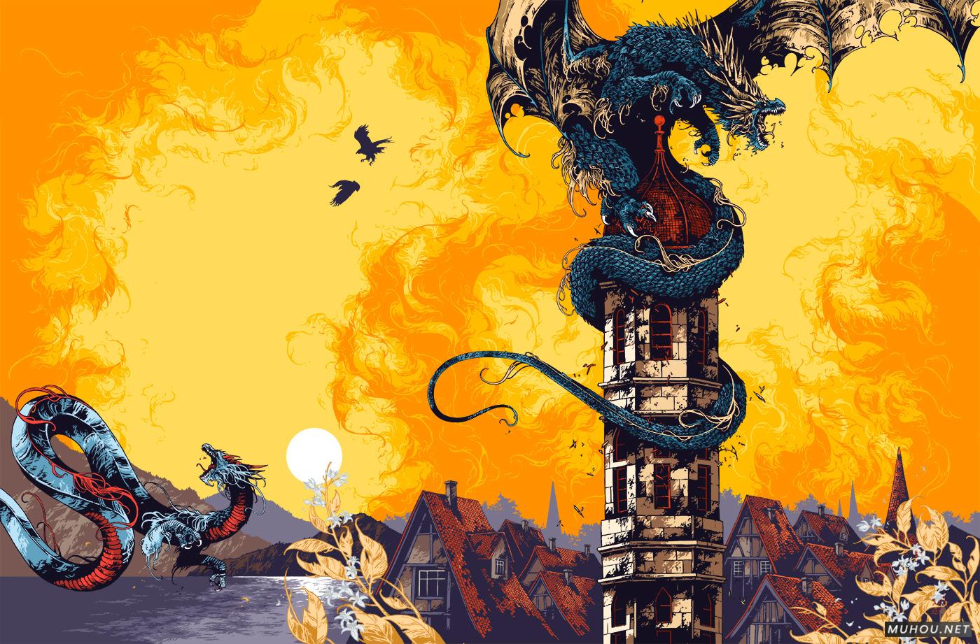 橘子树修道院手绘插画书籍封面