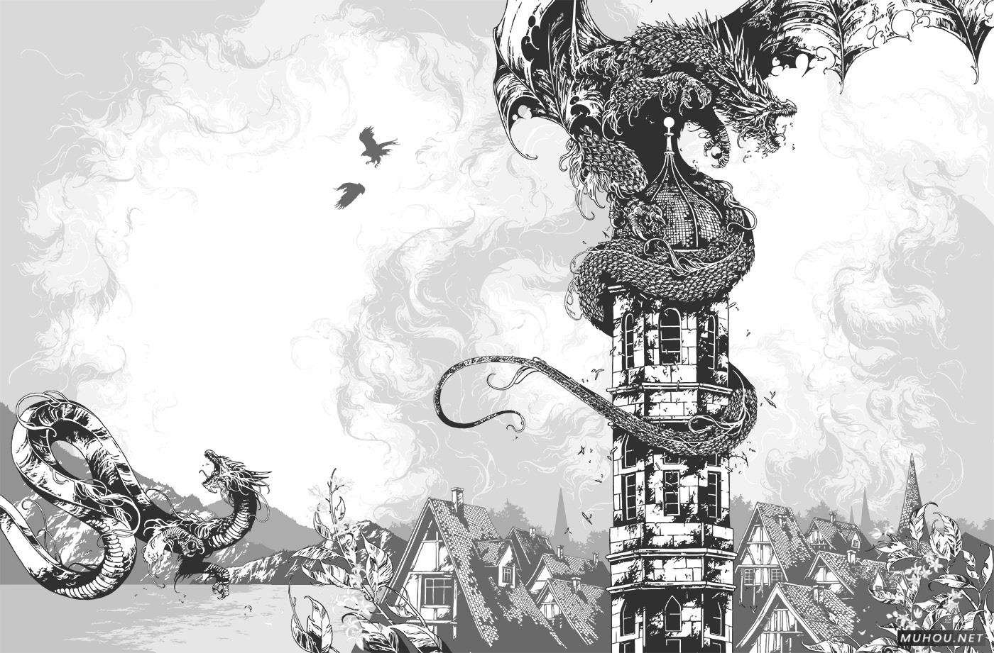 橘子树修道院手绘插画书籍封面