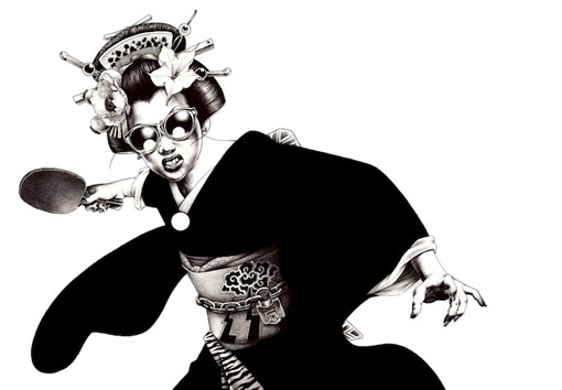 日本艺术家 Shohei Otom圆珠笔：武士道,艺妓，酒绘画[14P]