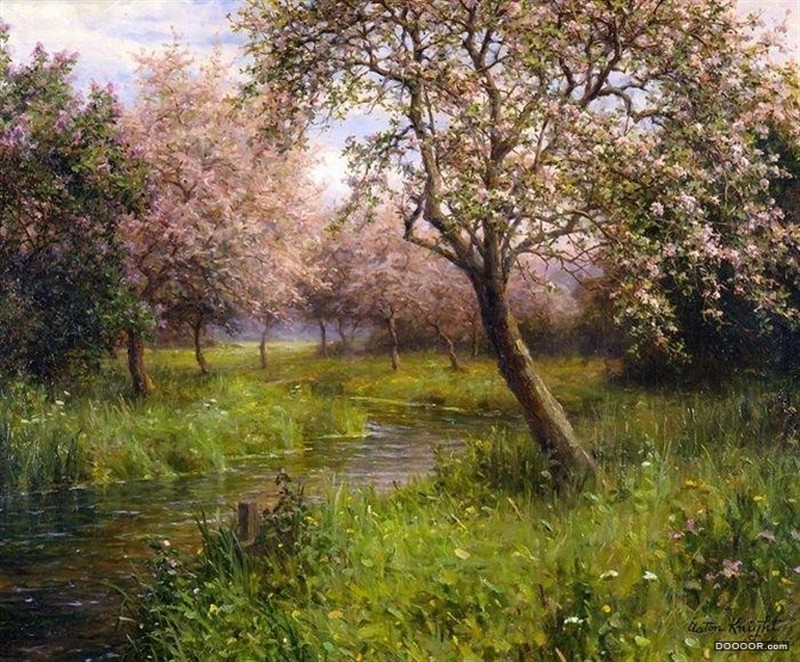 美籍法国艺术家Louis Aston Knight 的茅屋与花园风景画欣赏 [12P]