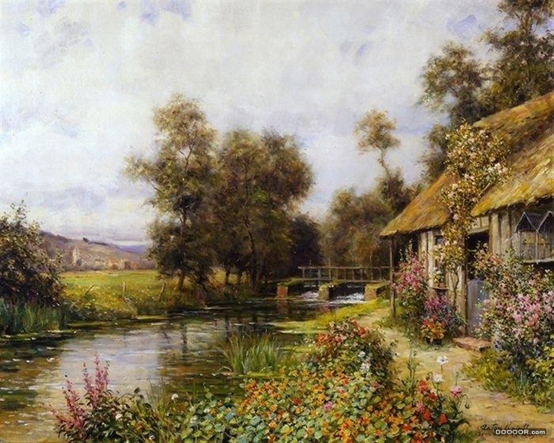 美籍法国艺术家Louis Aston Knight 的茅屋与花园风景画欣赏 [12P]