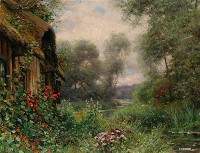 美籍法国艺术家Louis Aston Knight 的茅屋与花园风景画欣赏 [12P]