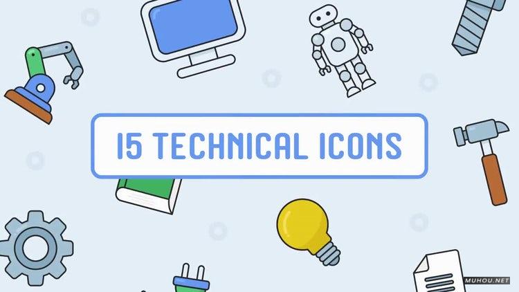 AE模板|15个免费动画图标MG动态模板#15 Free Animated Technical Icons
