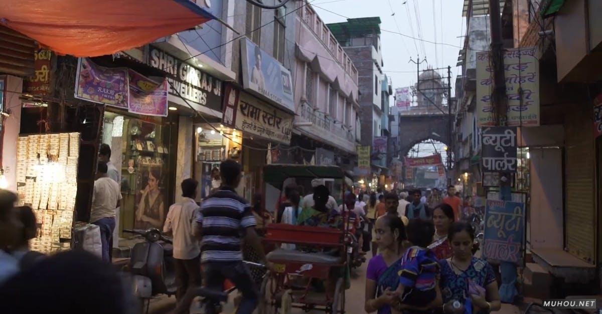 854071|印度人街道的人群走路素材视频插图