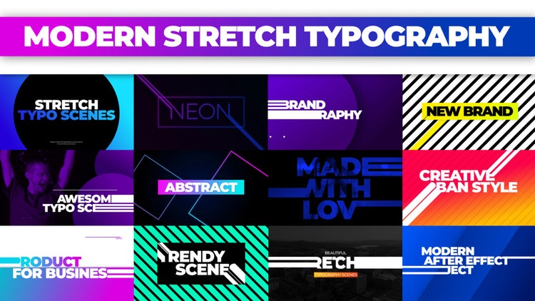 AE模板|12套疯狂现代创意版式设计模板#Modern Stretch Typography