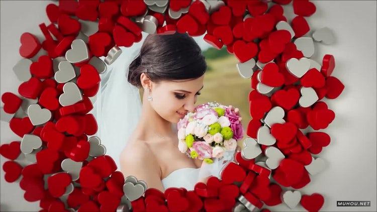 AE模板|情人节婚庆滑板3D心形相册视频模板#3D Hearts Album