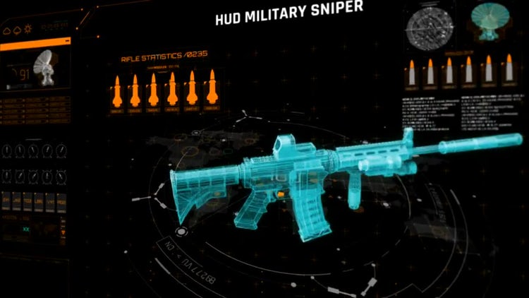 AE模板|HUD-UI三维透视机械军用步枪视频模板#HUD UI Military Rifle