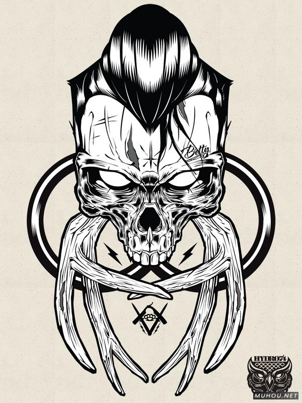 【大师作品】247P超级插画狂人Joshua M. Smith骷髅/动物风格T恤/饰品作品[一]