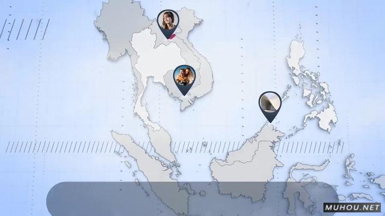东南亚国家maps地形图标记动画视频AE模板插图