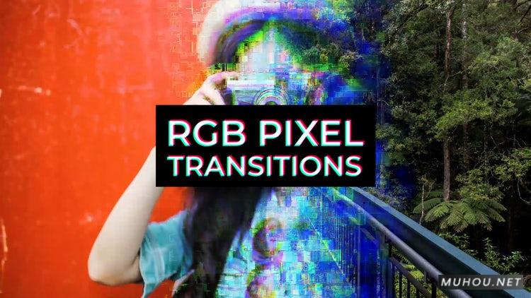 PR模板|RGB像素过渡色彩飘逸视频特效模板#RGB Pixel Transitions插图