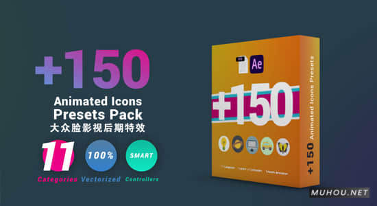 AE模板|150个矢量创意动画图标预设AE模板视频素材 150 Animated Icons Presets Pack