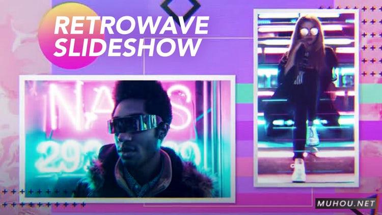 PR模板|酷炫的retrowave风格幻灯片视频模板下载#Slideshow