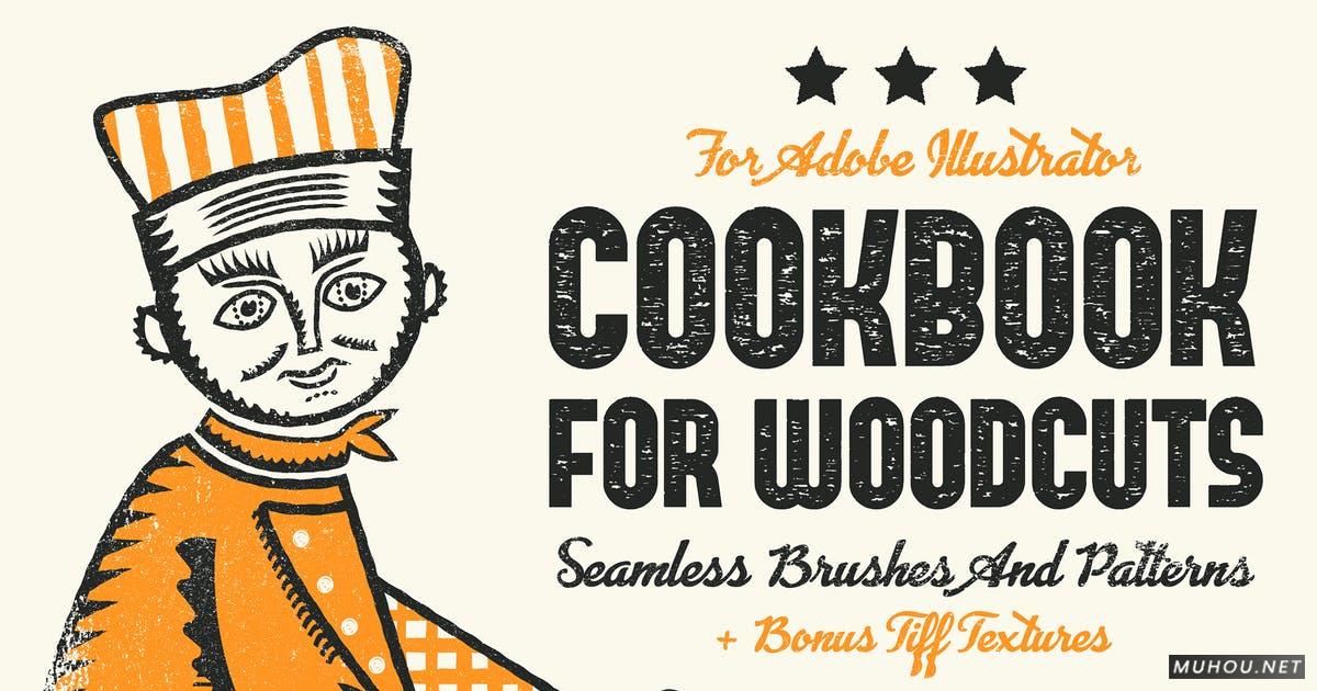 AI笔刷-木刻纹理明信片手工制作纹理素材 Cookbook for Woodcuts - brushes and patterns插图