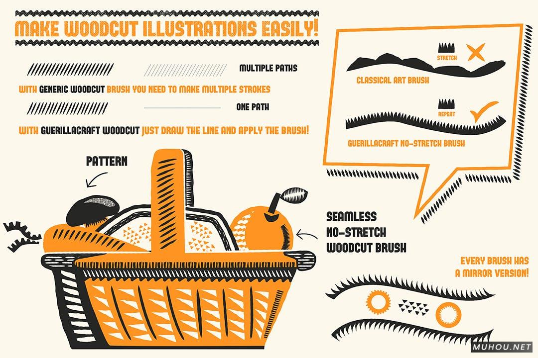 AI笔刷-木刻纹理明信片手工制作纹理素材 Cookbook for Woodcuts - brushes and patterns插图2