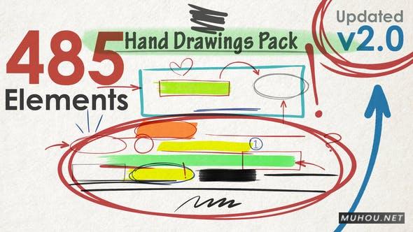AE模板|485个手绘涂鸦形状动画+通道素材AE模板视频素材 Hand Drawings Pack插图