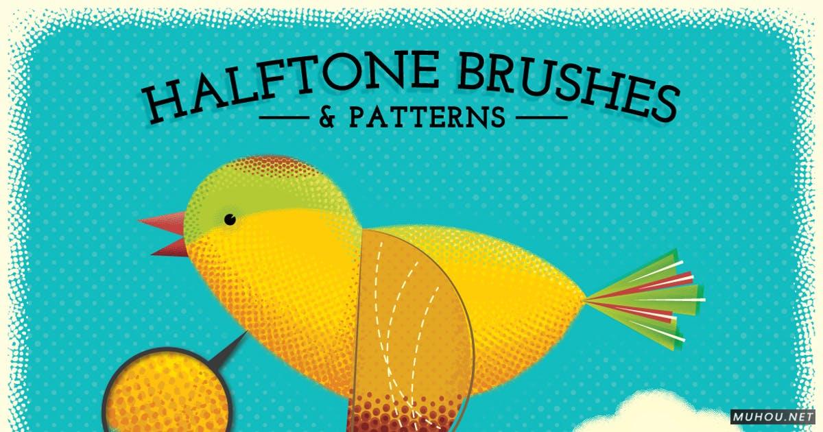 AI笔刷-带纹理的半色调画笔+图案下载Halftone Brushes + Bonus Patterns
