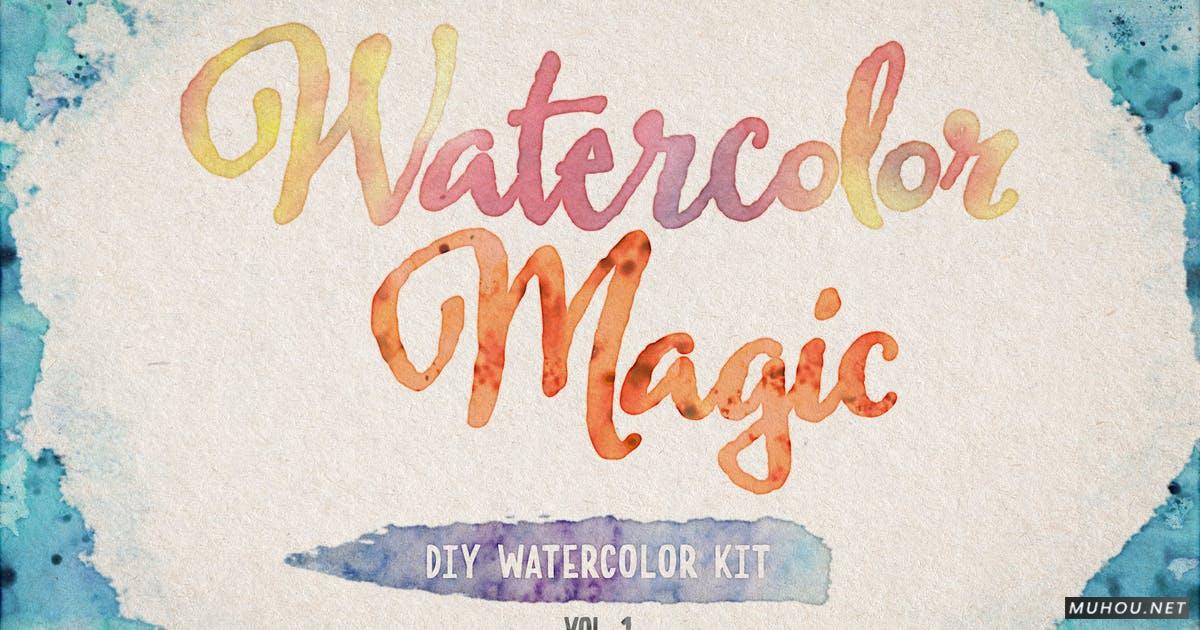 PS笔刷-15种逼真的水彩Photoshop样式，25种手工Photoshop笔刷，15种无缝Photoshop图案Watercolor Magic Volume 1