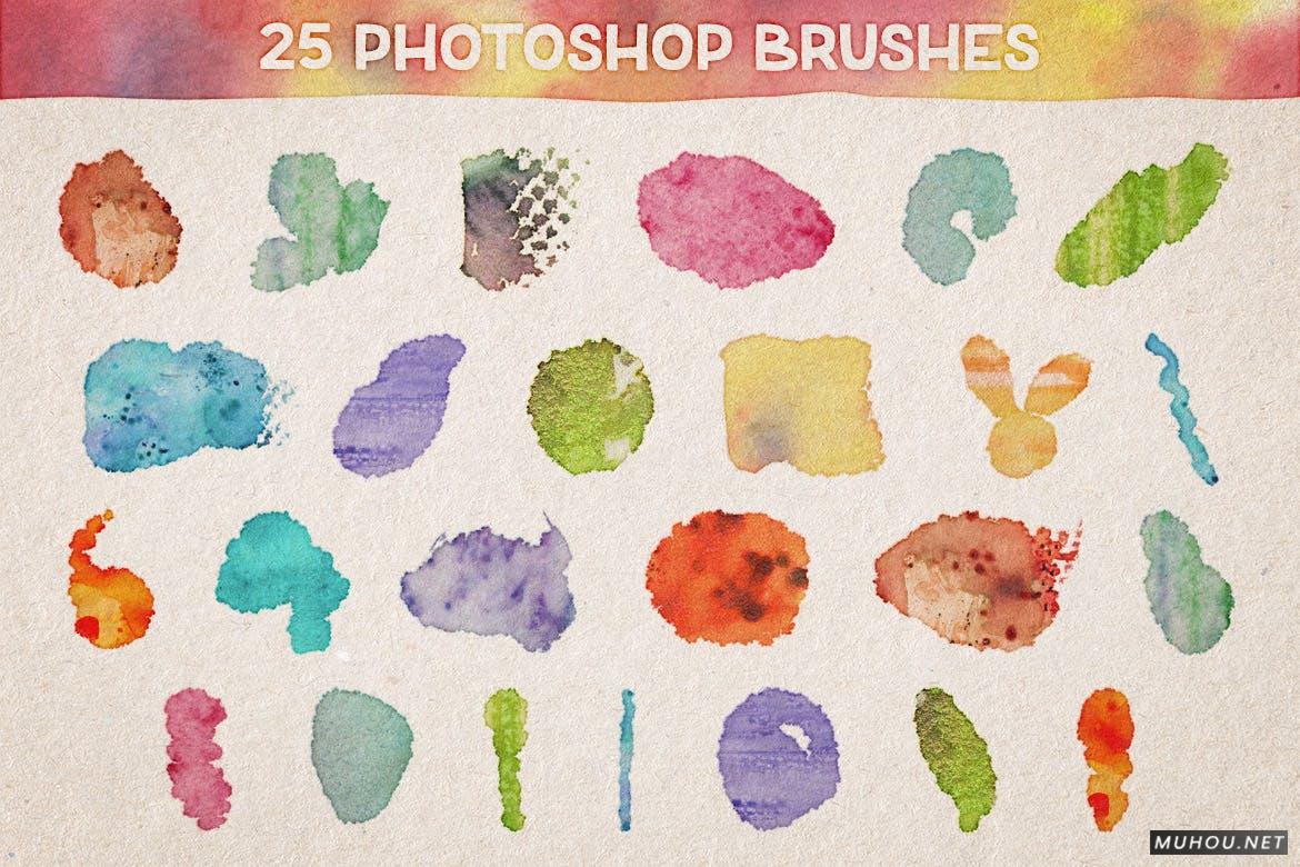 PS笔刷-15种逼真的水彩Photoshop样式，25种手工Photoshop笔刷，15种无缝Photoshop图案Watercolor Magic Volume 1插图5