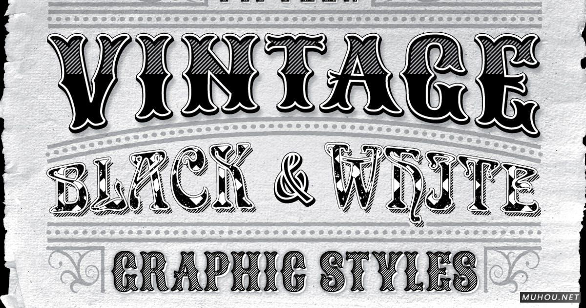 AI样式-凸版印刷复古纹理文字设计下载Vintage Black and White Styles插图