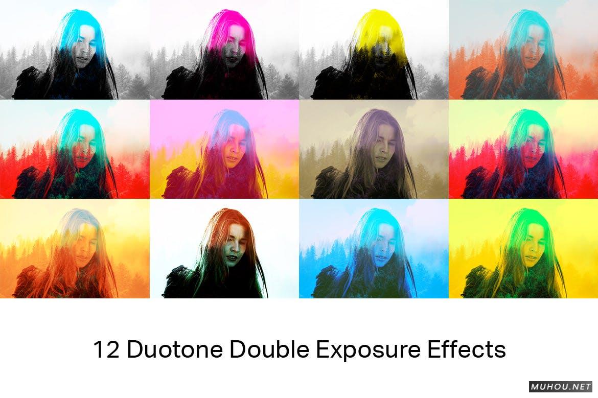 PS动作-色彩渐变元素混合纹理多重曝光Duotone Double Exposures插图2