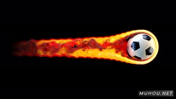 超酷火焰足球抽象三维视频素材Flying soccer ball on fire on a black background