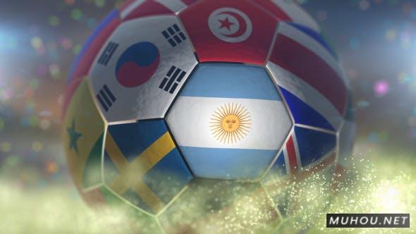 国家足球队LOGO标志世界杯体育背景视频素材 Argentina Flag on a Soccer Ball - Football in Stadium插图