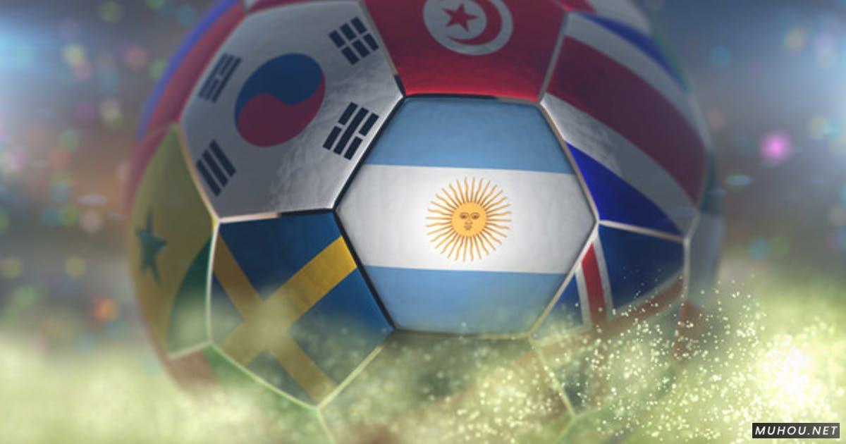 国家足球队LOGO标志世界杯体育背景视频素材 Argentina Flag on a Soccer Ball - Football in Stadium