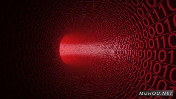 数字01三维管道红色抽象背景4K视频素材Camera Moving Through Abstract Red Tunnel Made with Zeros and Ones插图