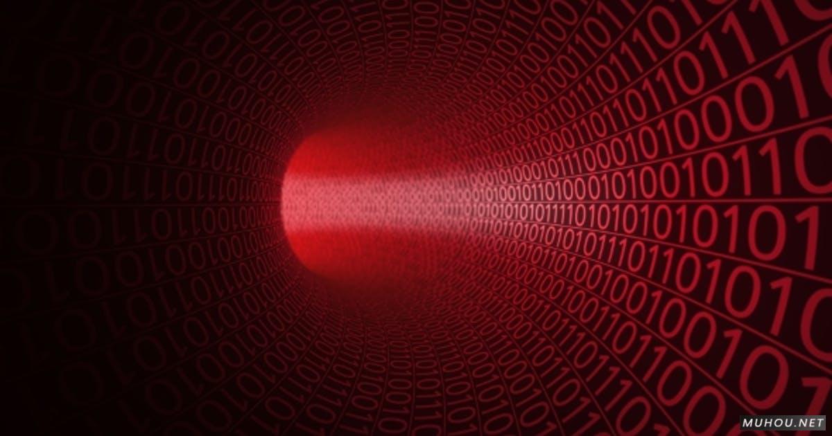缩略图数字01三维管道红色抽象背景4K视频素材Camera Moving Through Abstract Red Tunnel Made with Zeros and Ones