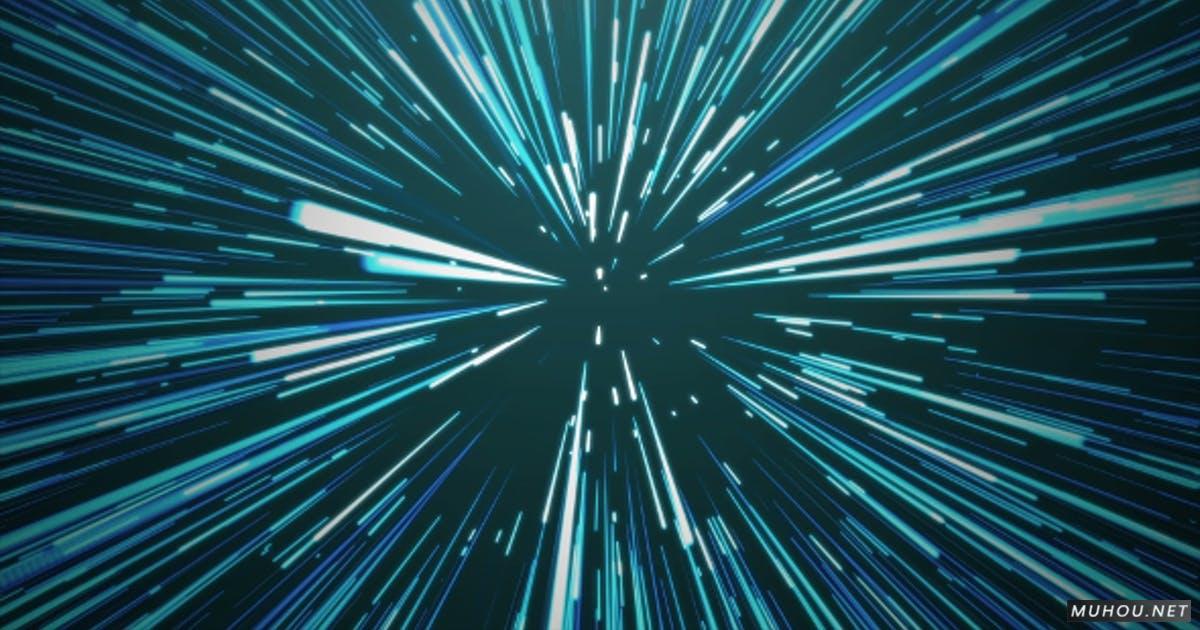 蓝色超空间跳跃粒子冲击光束视频背景Blue Hyperspace Jump