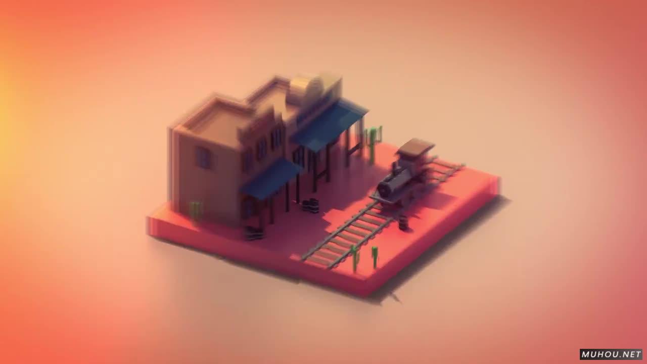 3套狂野的西部场景3D房屋logo设计ae视频模板