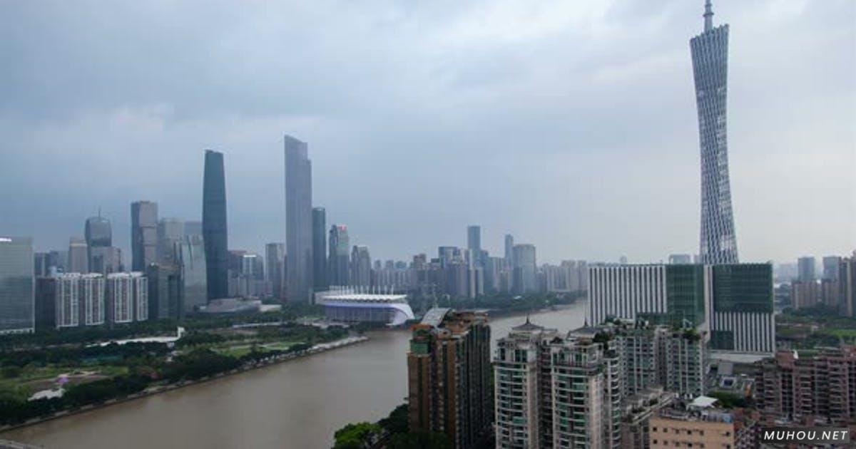 广州塔珠江俯拍延时摄影4K视频素材Guangzhou at Pearl River Under Cloudy Sky in China Timelapse