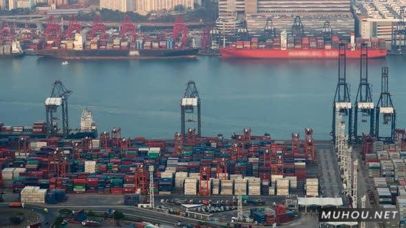 香港港口码头日落延时摄影中国4K视频素材Hong Kong Port Terminal Sunset Time Lapse China插图