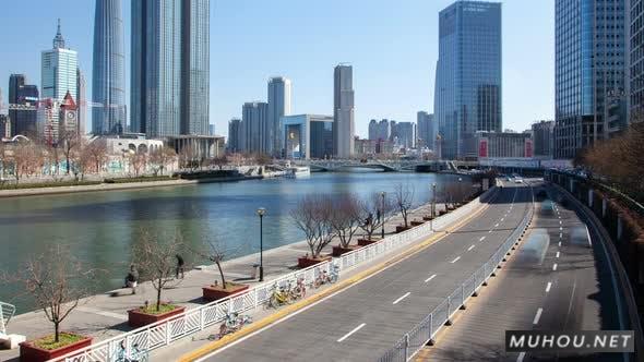 天津城市全景中国延时4K视频素材Tianjin Cityscape Panorama China Timelapse Pan Up插图