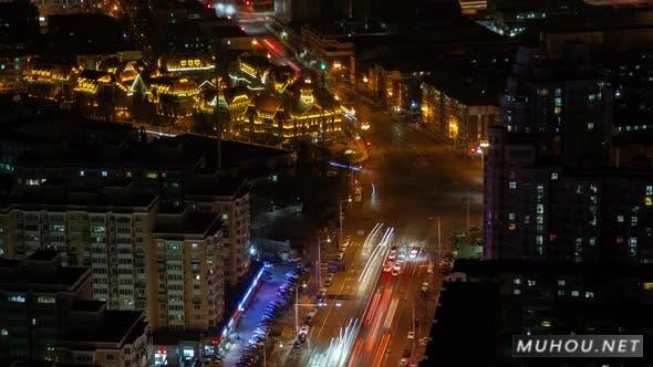 实拍天津城市夜景交通汽车公路延时4K视频素材Tianjin Night Aerial Cityscape China Zoom Out插图