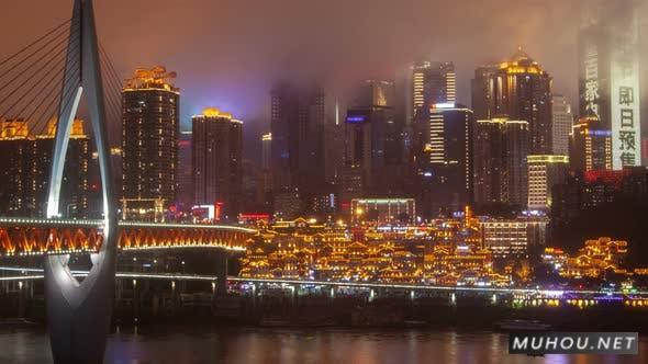 重庆红亚东夜城市景观中国延时4K高清视频Chongqing Hongyadong Night Cityscape China Timelapse Pan Up插图