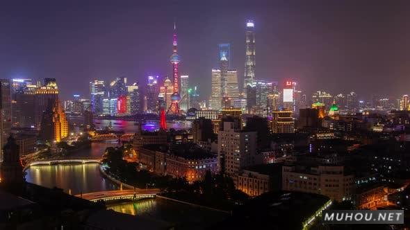 中国东方明珠上海夜景延时4K视频素材Shanghai Old Waibaidu Bridge Over Wusong in China Timelapse插图