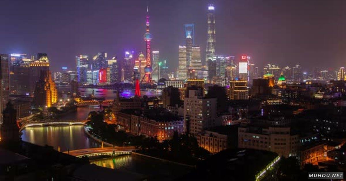 中国东方明珠上海夜景延时4K视频素材Shanghai Old Waibaidu Bridge Over Wusong in China Timelapse